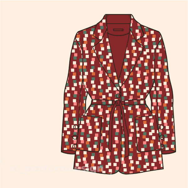 Square Columns geometric print pattern sc_patterndesign red by Stephanie Chauvel robe mockup
