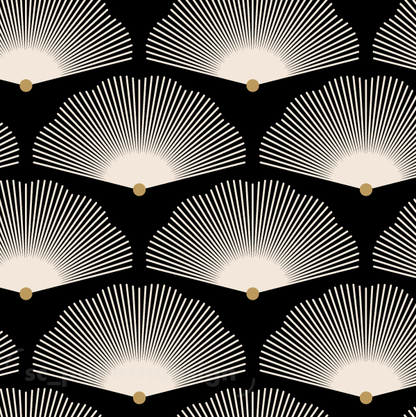 Glamour Art Deco Gingko Fans scpatterndesign White on Black