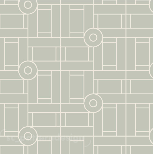 Bauhaus Glory Geometric Linework Pattern Stéphanie Chauvel for wallpaper Jade green and white
