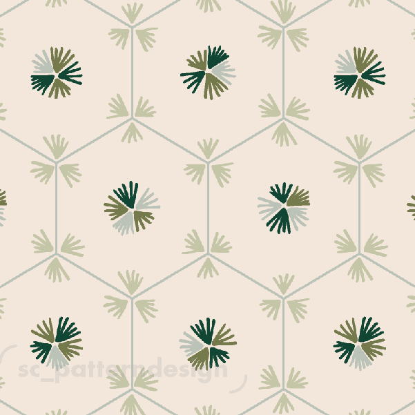 Flower Hex Tile Pattern in repeat Green mix scpatterndesign