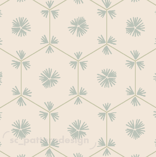 Flower Hex Tile Pattern in repeat Sage scpatterndesign