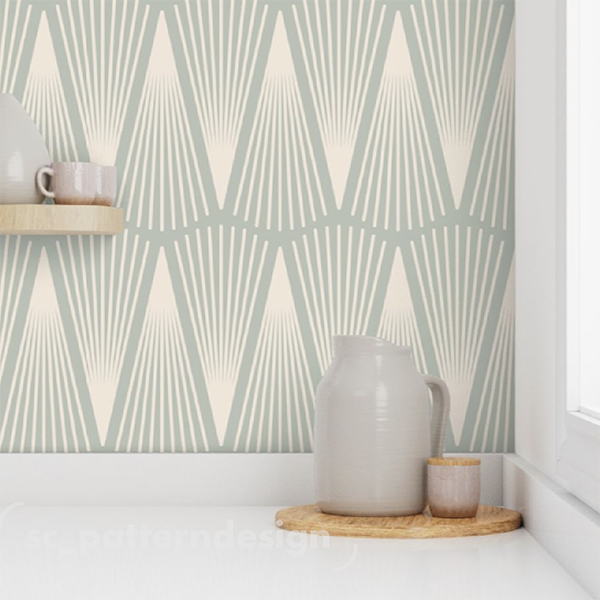 Geos Art Deco Lines Ferns stephaniechauvel sc_patterndesign sage