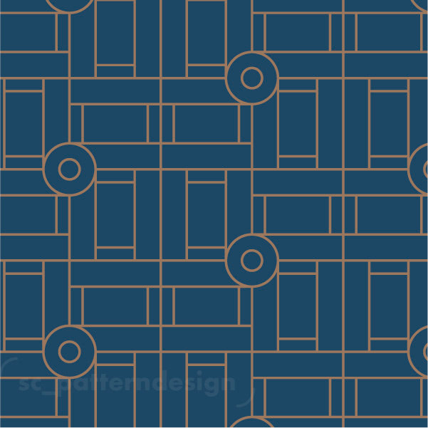 Bauhaus Glory Geometric Linework Pattern Stéphanie Chauvel for wallpaper blue and gold