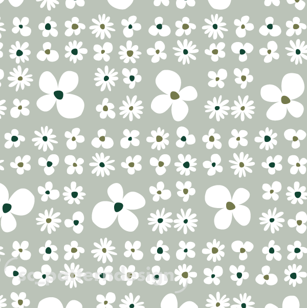 Naive Daisies Garden Floral Bed scpatterndesign white on sage