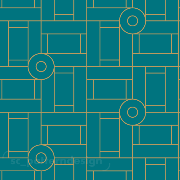 Bauhaus Art Deco Linework scpatterndesign teal gold