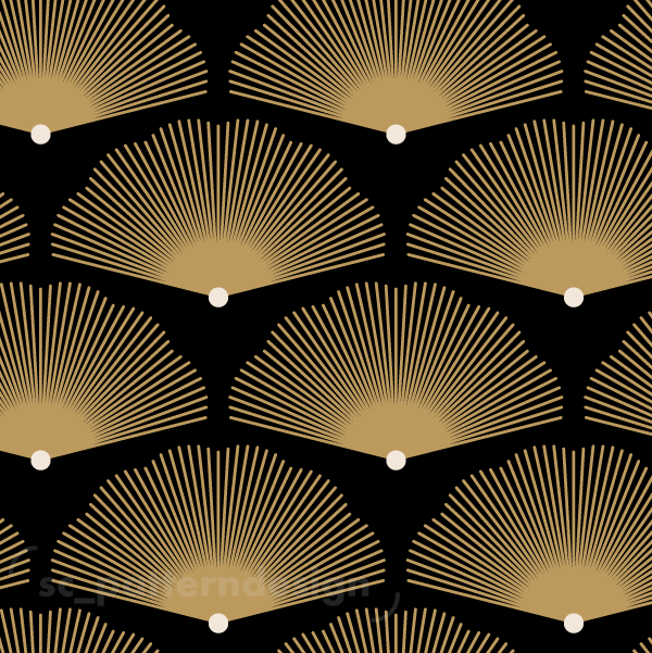 Glamour Art Deco Gingko Fans scpatterndesign Gold on Black