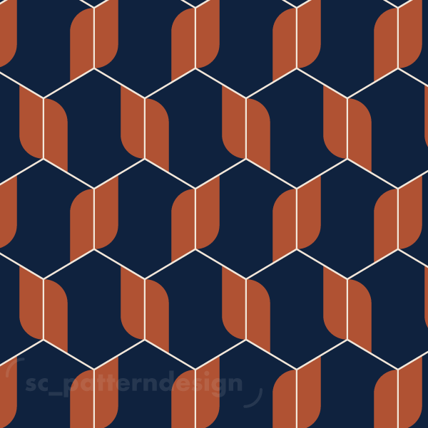 Hexagon Faux Tiles Art Deco Soft Arches scpatterndesign - Orange