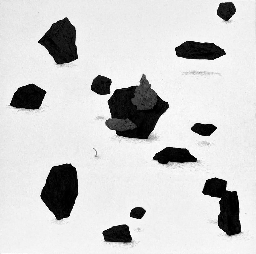 Artificial Landscape-Island-2, 장지에 먹, 목탄, 흑연, 50x50cm, 2024