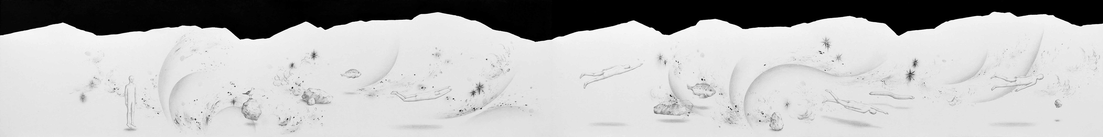 바다숲, 가변설치(30x120cm 8피스, 30x30cm 4피스), 장지에 먹, 목탄, 흑연, 호분, 2026