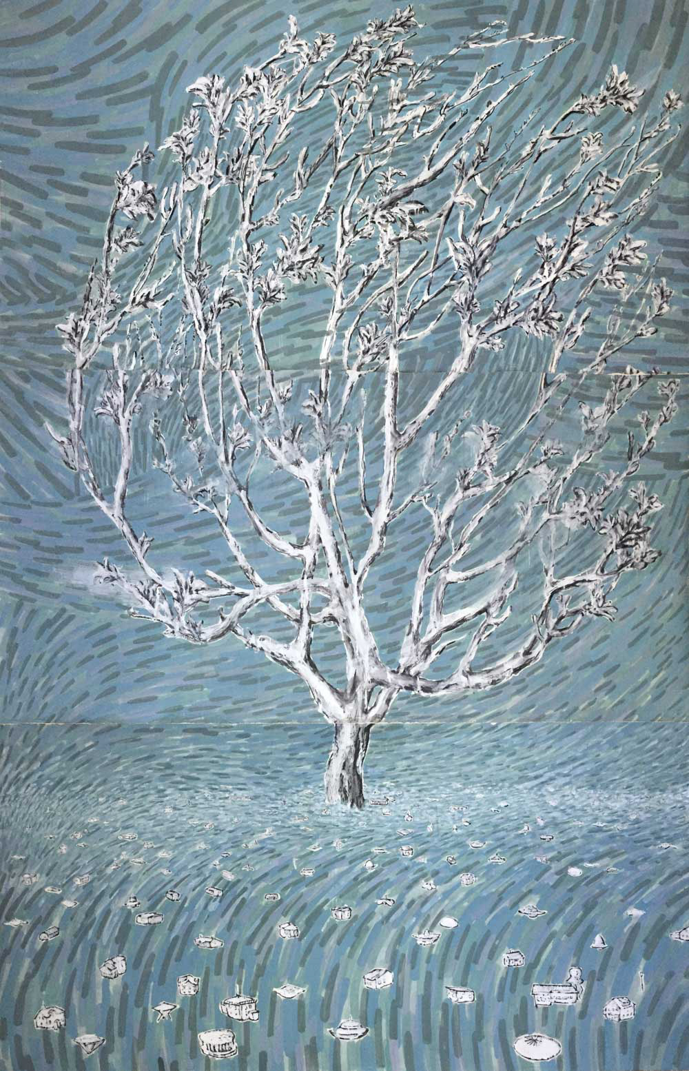 Wind, 228x155cm, 장지에 목탄, 채색, 2011