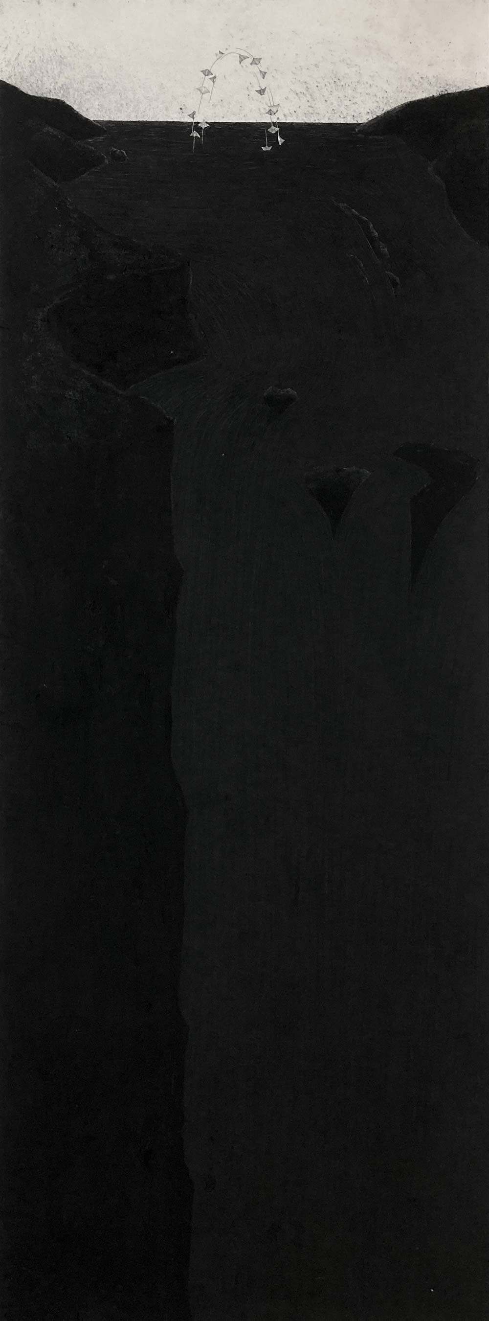 Artificial Landscape-Waterfall-1, 장지에 먹, 목탄, 흑연, 135x50cm, 2024