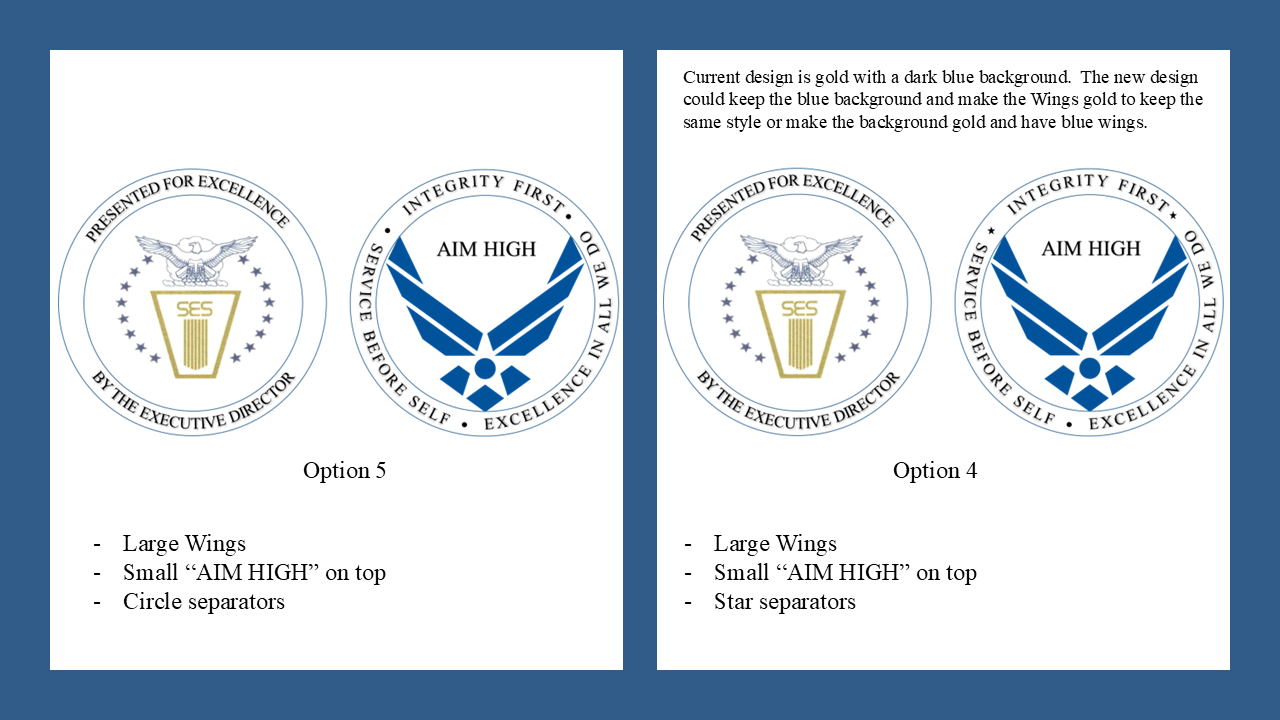 AFSC SES Coin Options 5 & 6 Prototypes