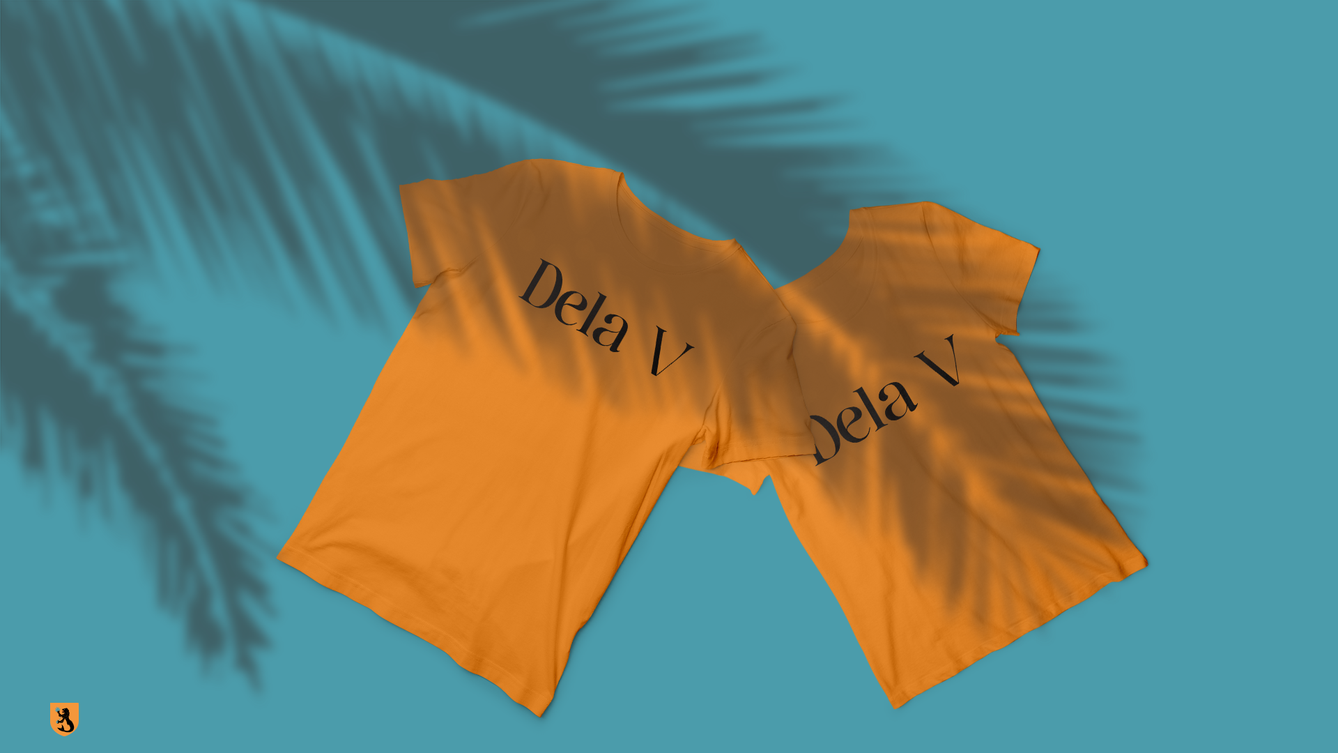 Block letter Dela V t-shirts in Dela V orange.