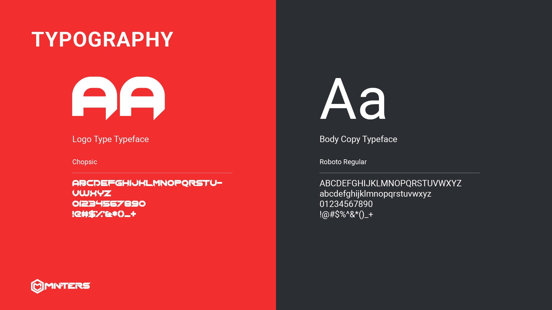 The typography for the brand of Minters is primarily Chopsic and Roboto Regular