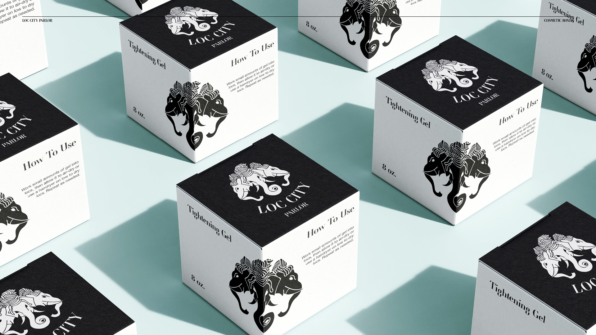 Cosmetic boxes with the new full logo for Loc City Parlor.