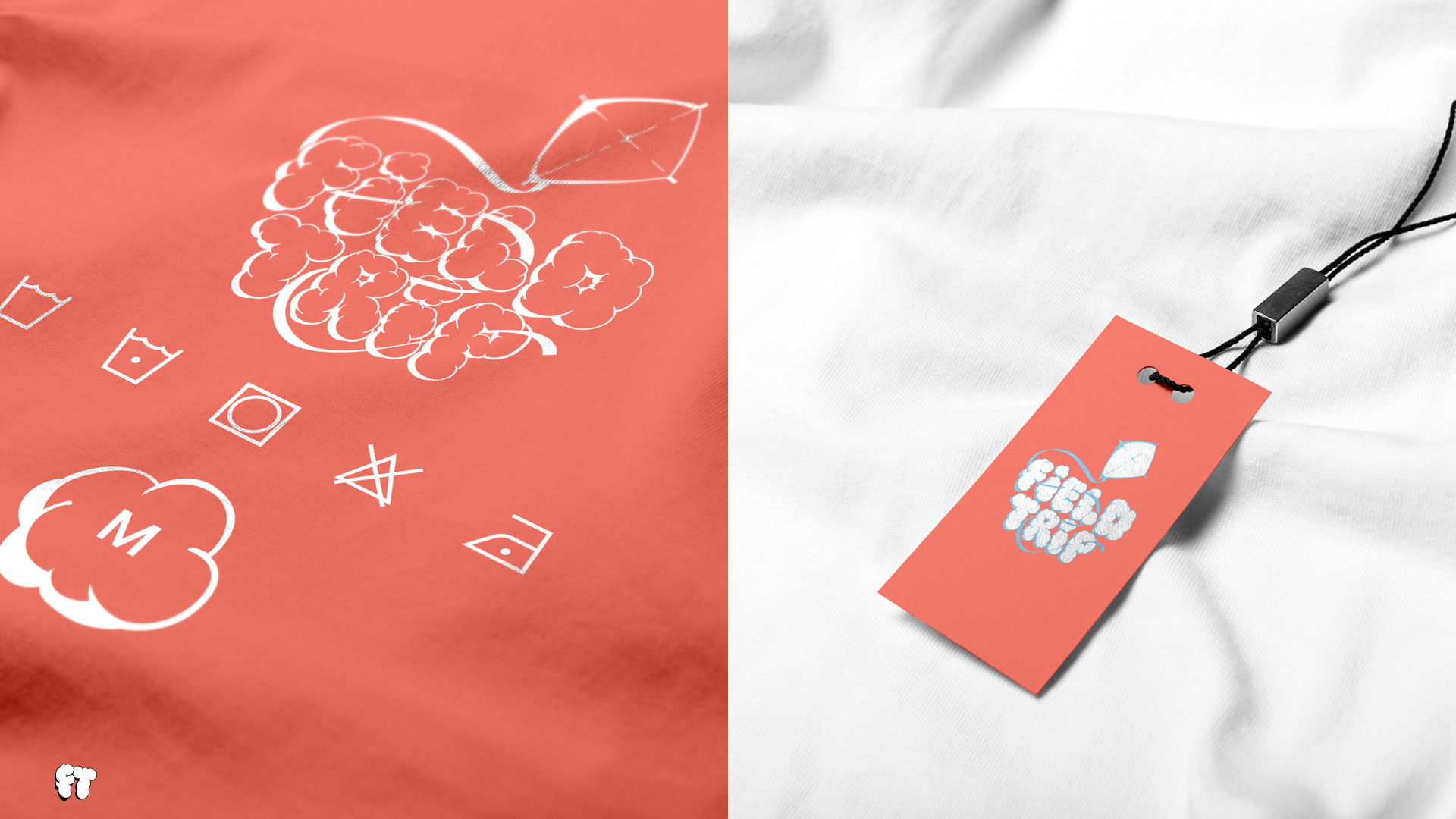 Showcase of neck tag and hang tag of Field Trip apparel.