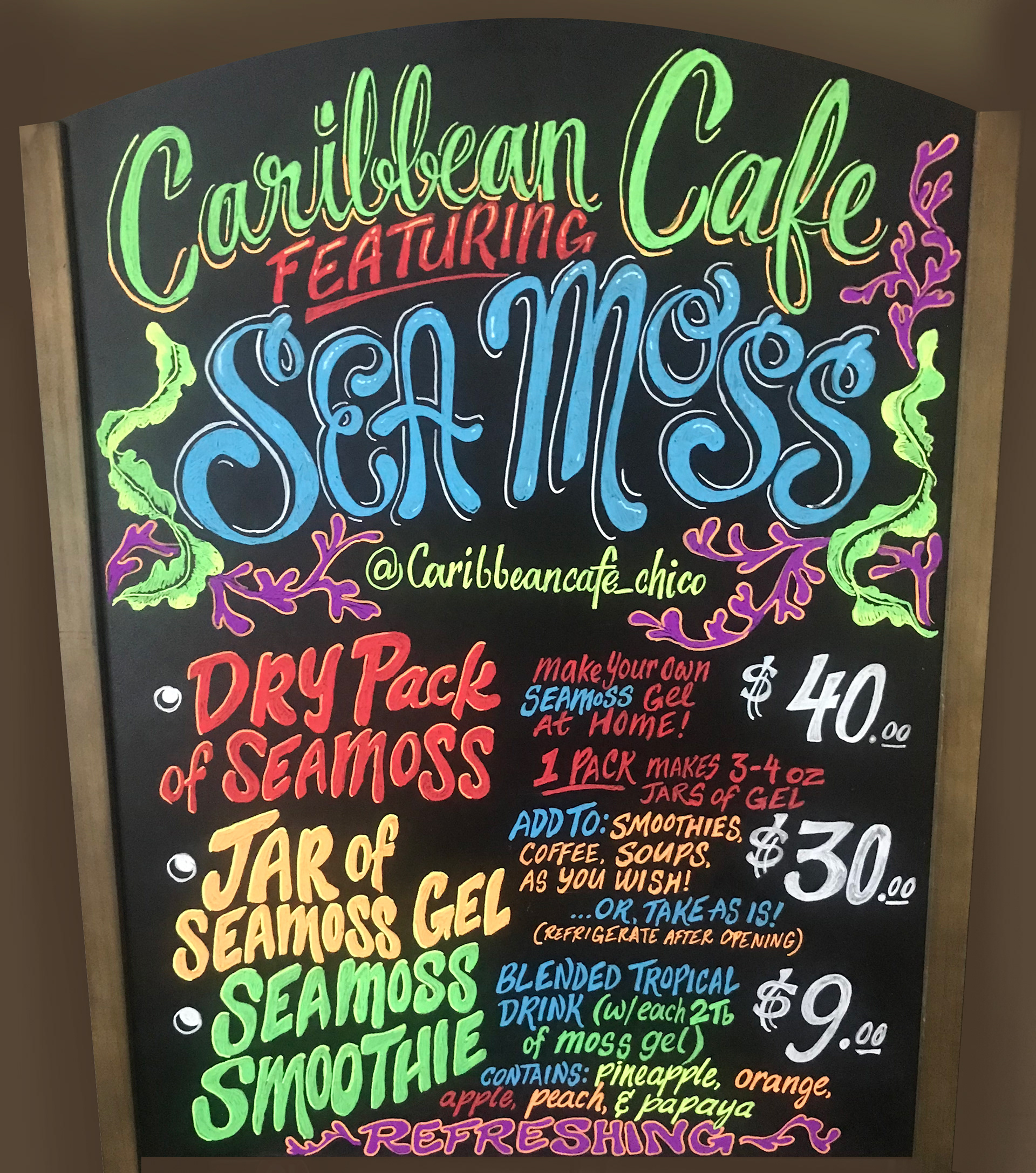 Sea Moss Chalk Lettering Sign