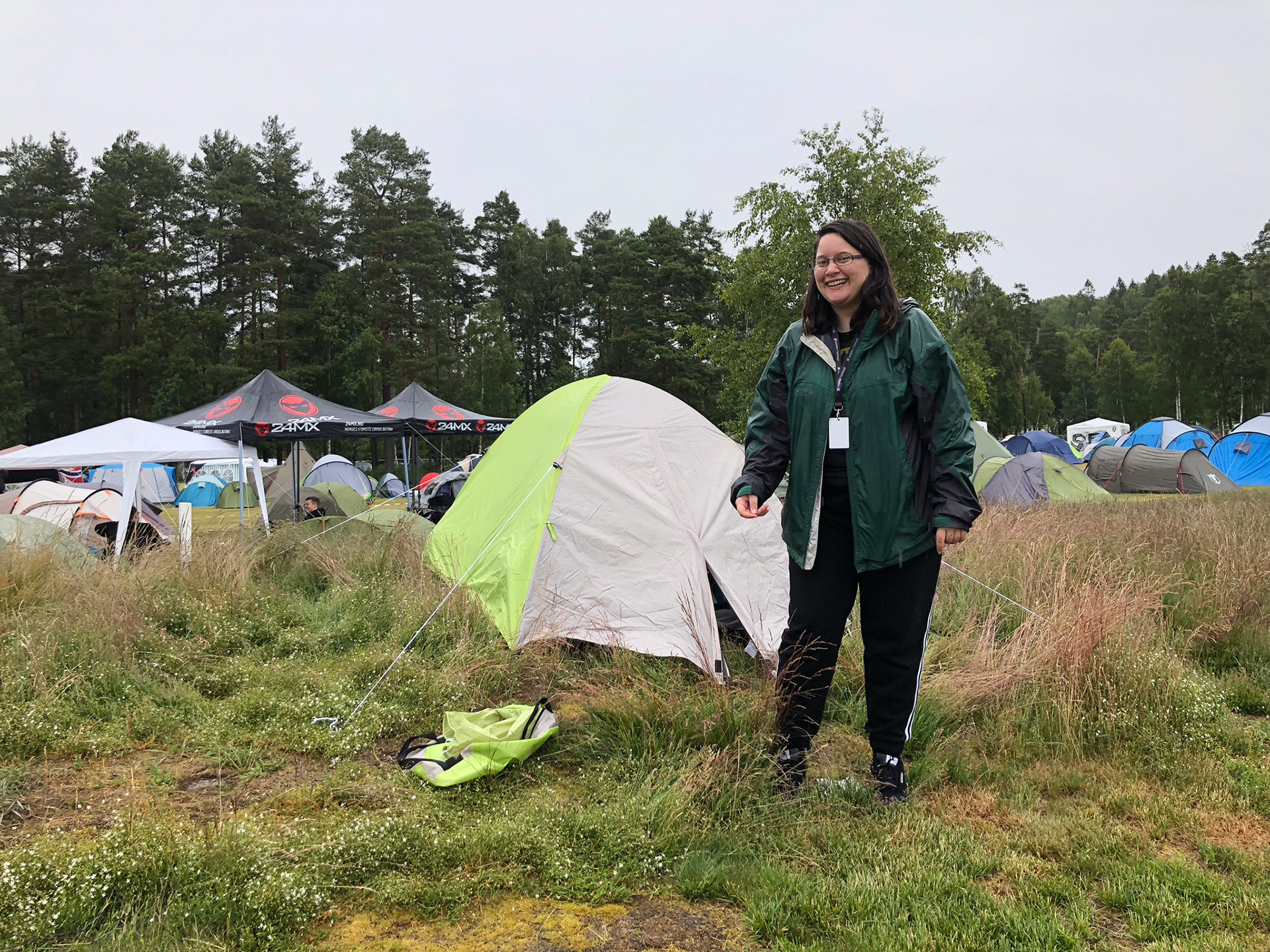 Leila Baxter camping at Tons of Rock concert.