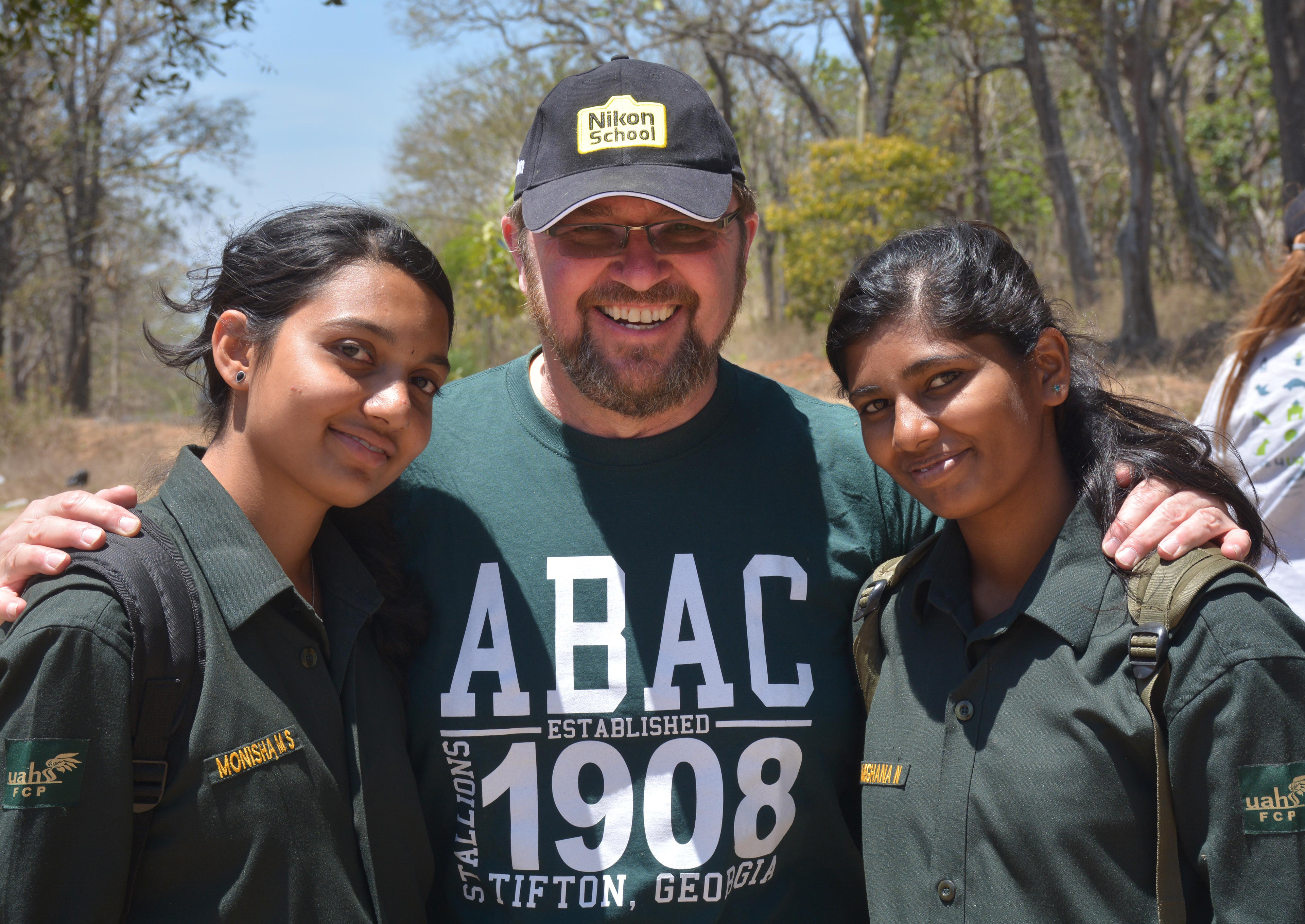With forestry students Meghana, Monisha in India.