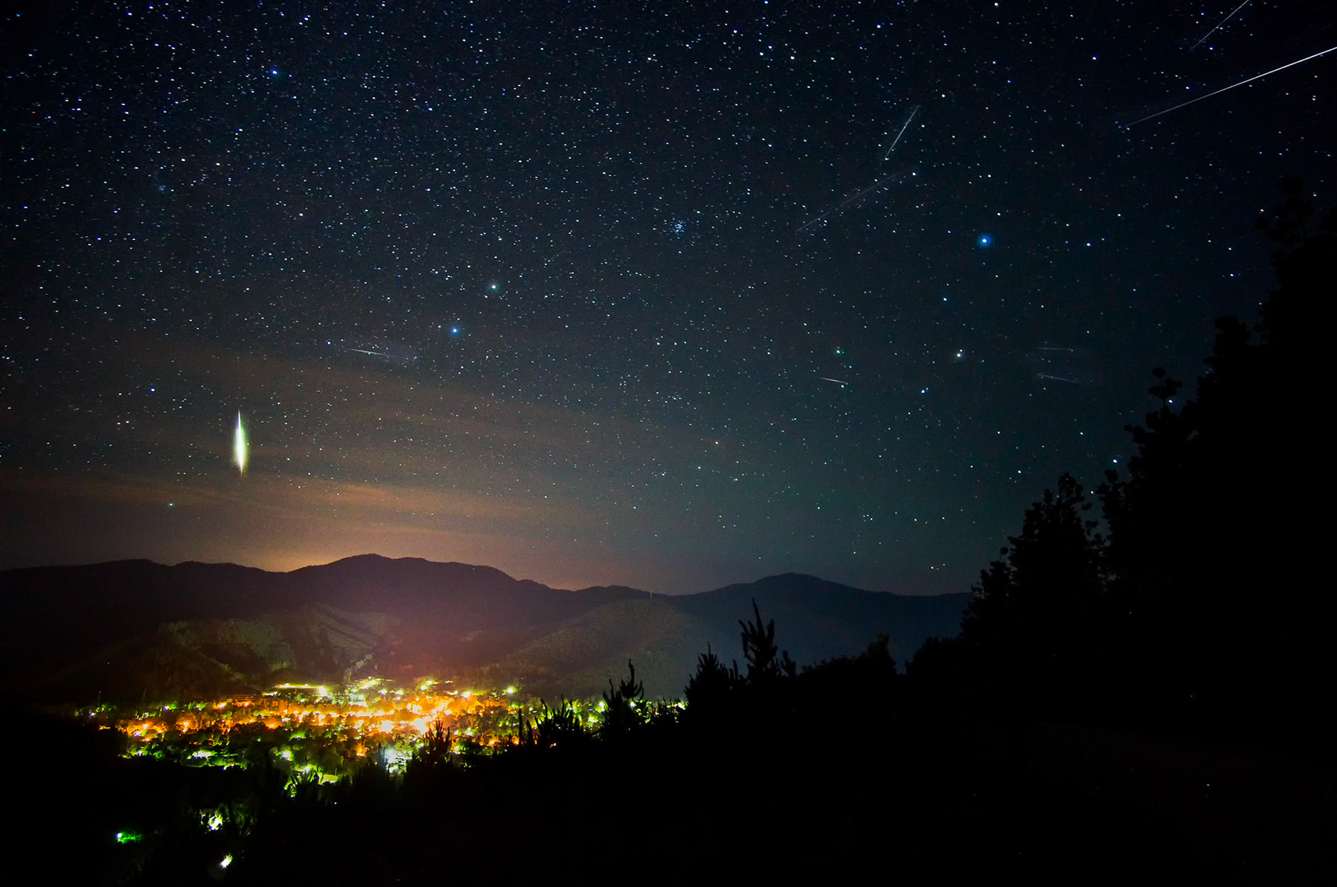 Geminids Meteor Shower over Bright