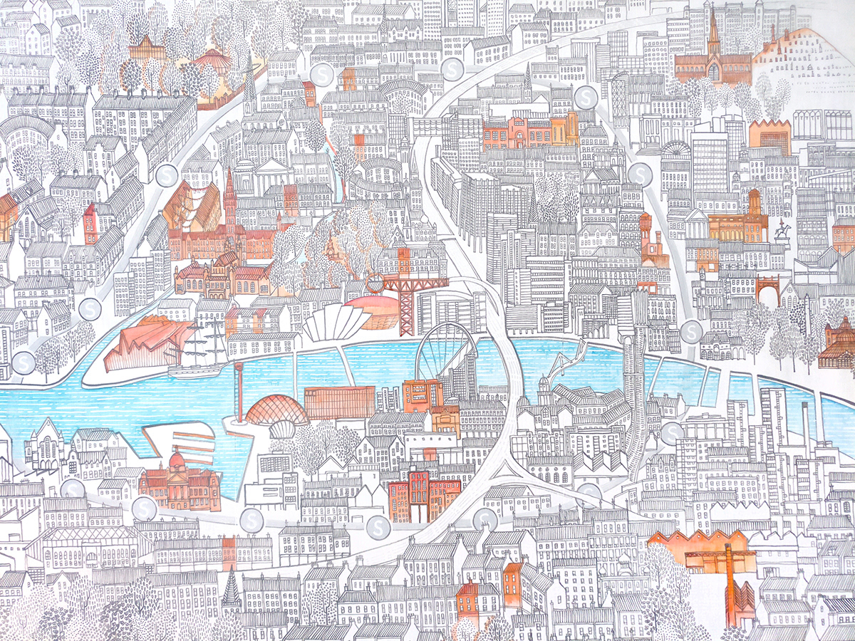 Large detailed illustration of the city of Glasgow