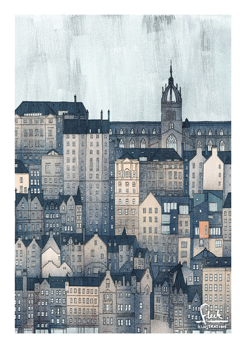 Edinburgh City Illustration, a drawing of Edinburgh Old Town
