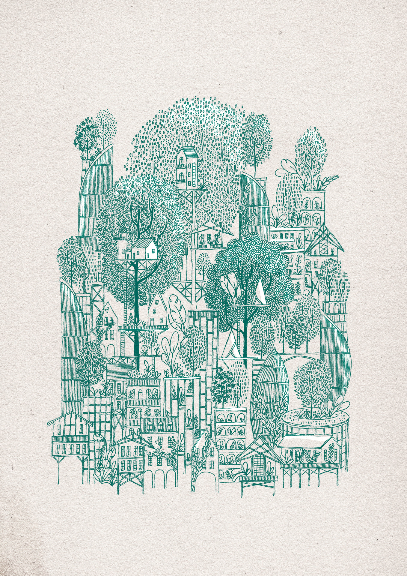 city illustration from Children's Book Draw Me a Kingdom by David Fleck
