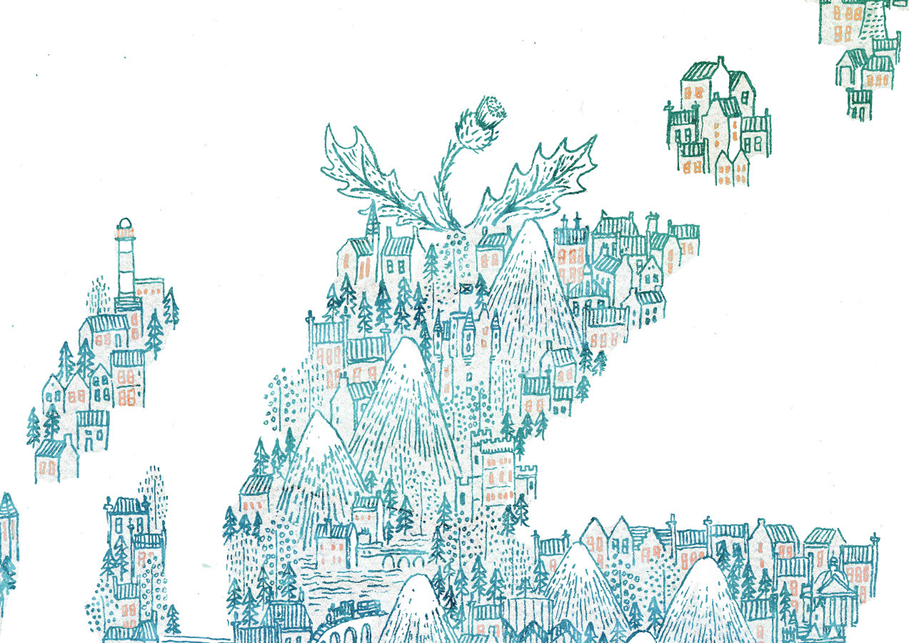 Detail of Scotland map illustration commissioned by the Scotsman