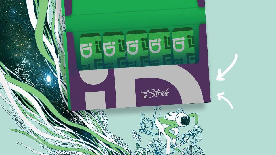 Graphic from ID gum marketing campaign, featuring artwork by David Fleck