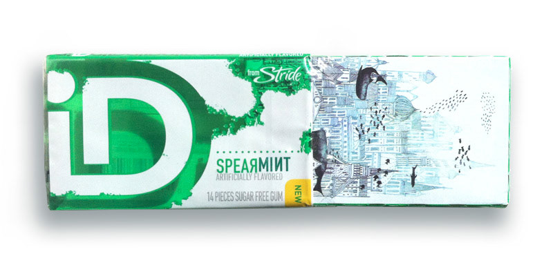 Artwork by David Fleck on Spearmint gum packaging