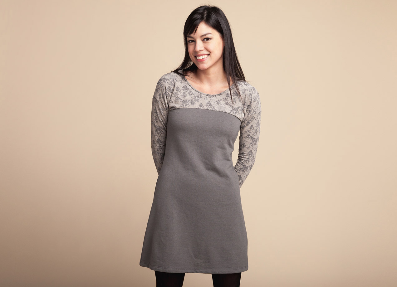 Front view of Horror Vacui surface print illustration on threadless dress