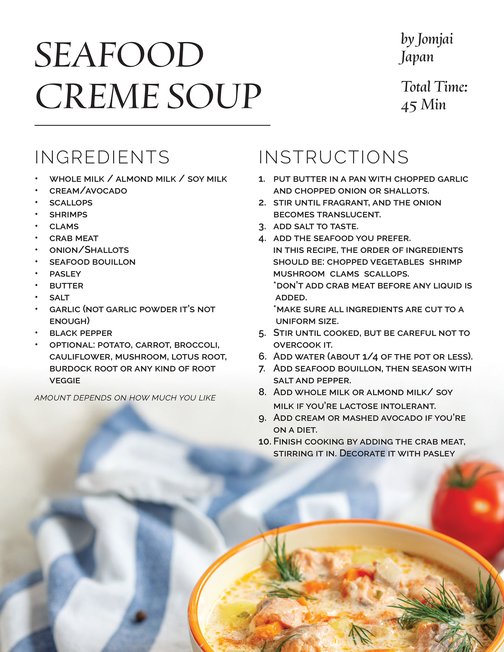 Employee cookbook recipe page, to be used as a template. Imagery from Adobe Stock.