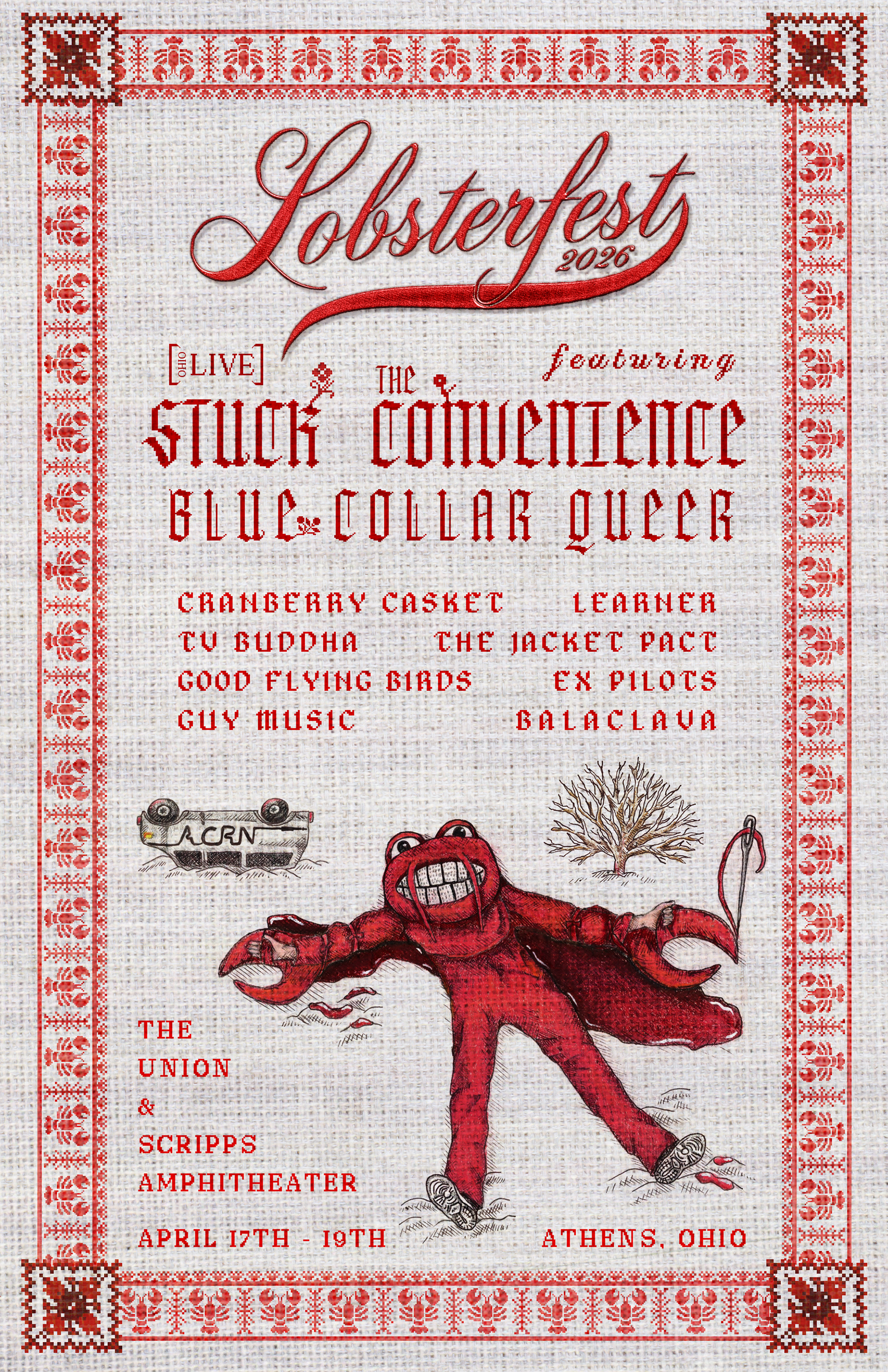 Lobsterfest music festival, 2026 poster. Illustration by Casey Harden, concept inspired by 1996 movie Fargo.