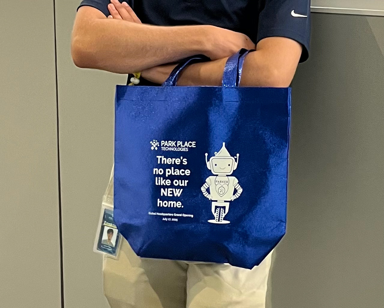 Tote bag merch from grand opening, using my design.