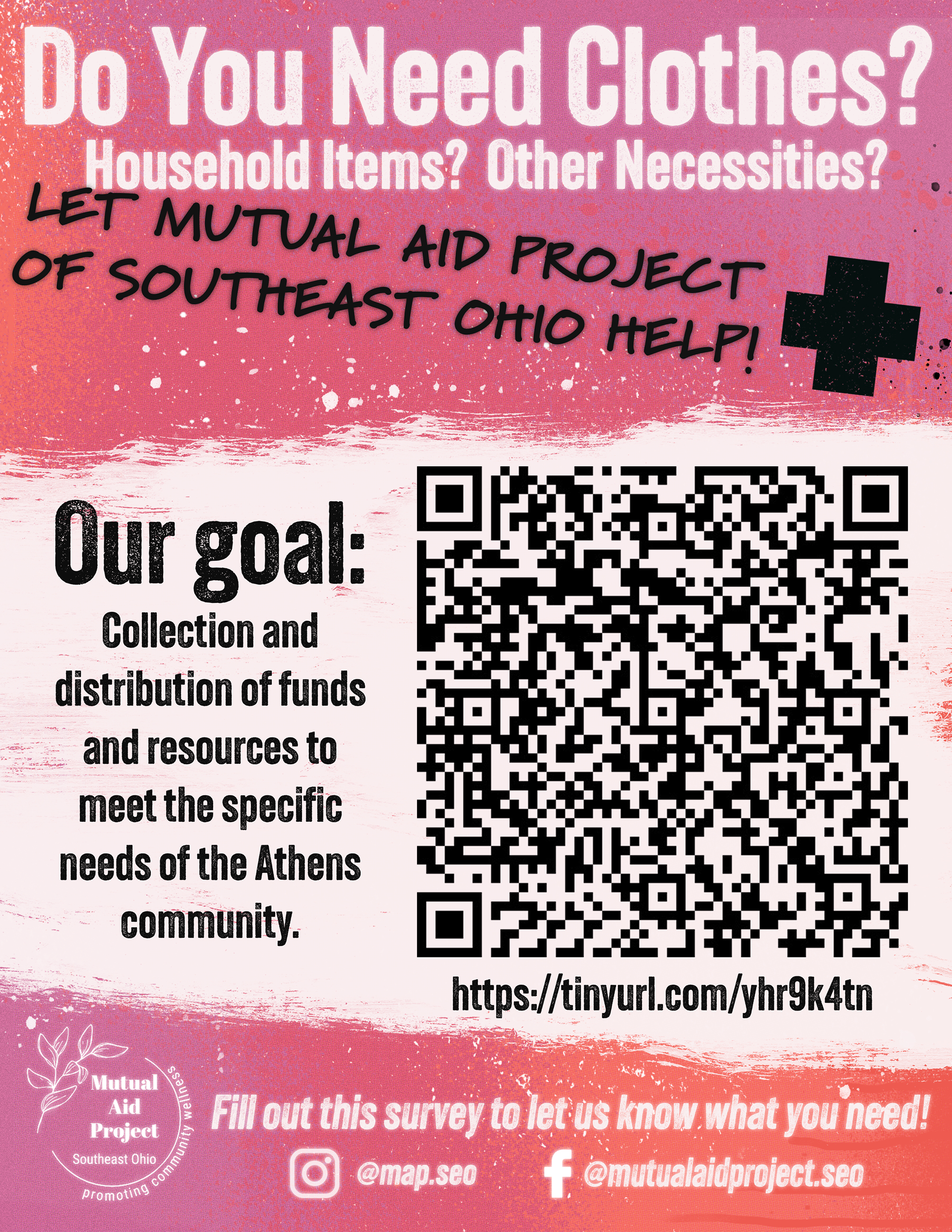 Donation flyer for Mutual Aid Project SEO.