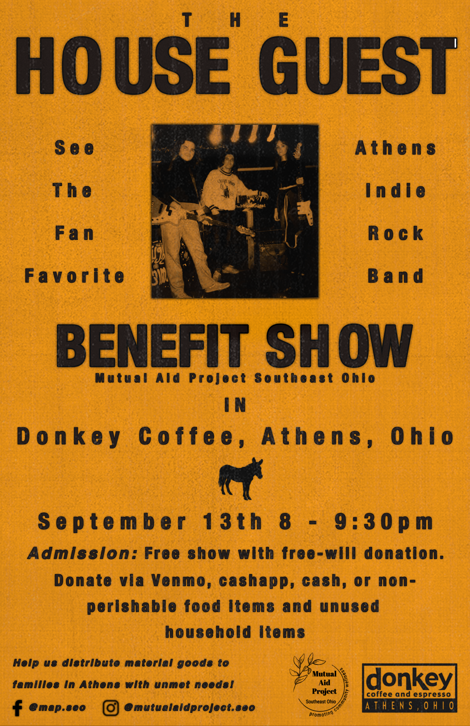 Poster for local benefit show for Mutual Aid Project SEO.