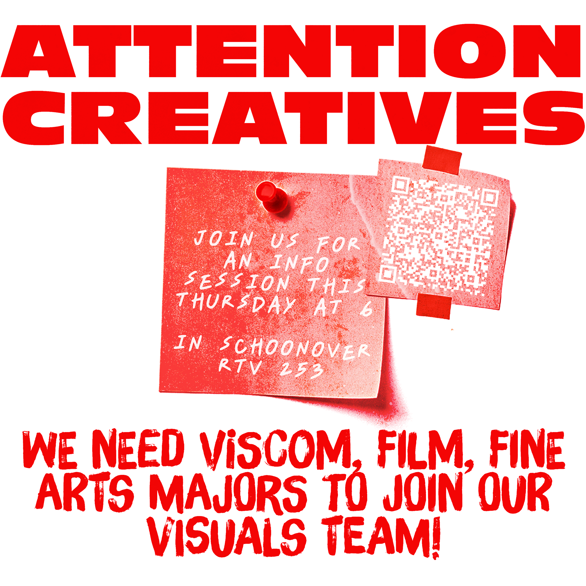 Instagram advertisement to attract new members to visuals team.