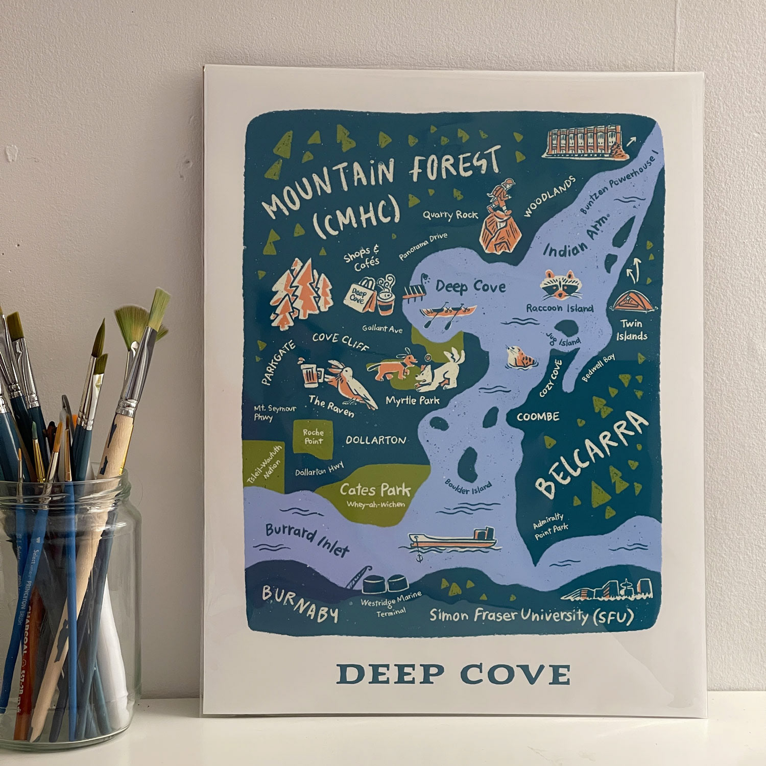 Deep Cove Illustrated Map Print 11"x14"
