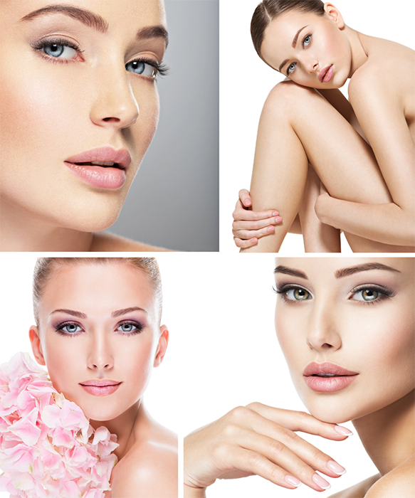 Photo collage with young beautiful woman