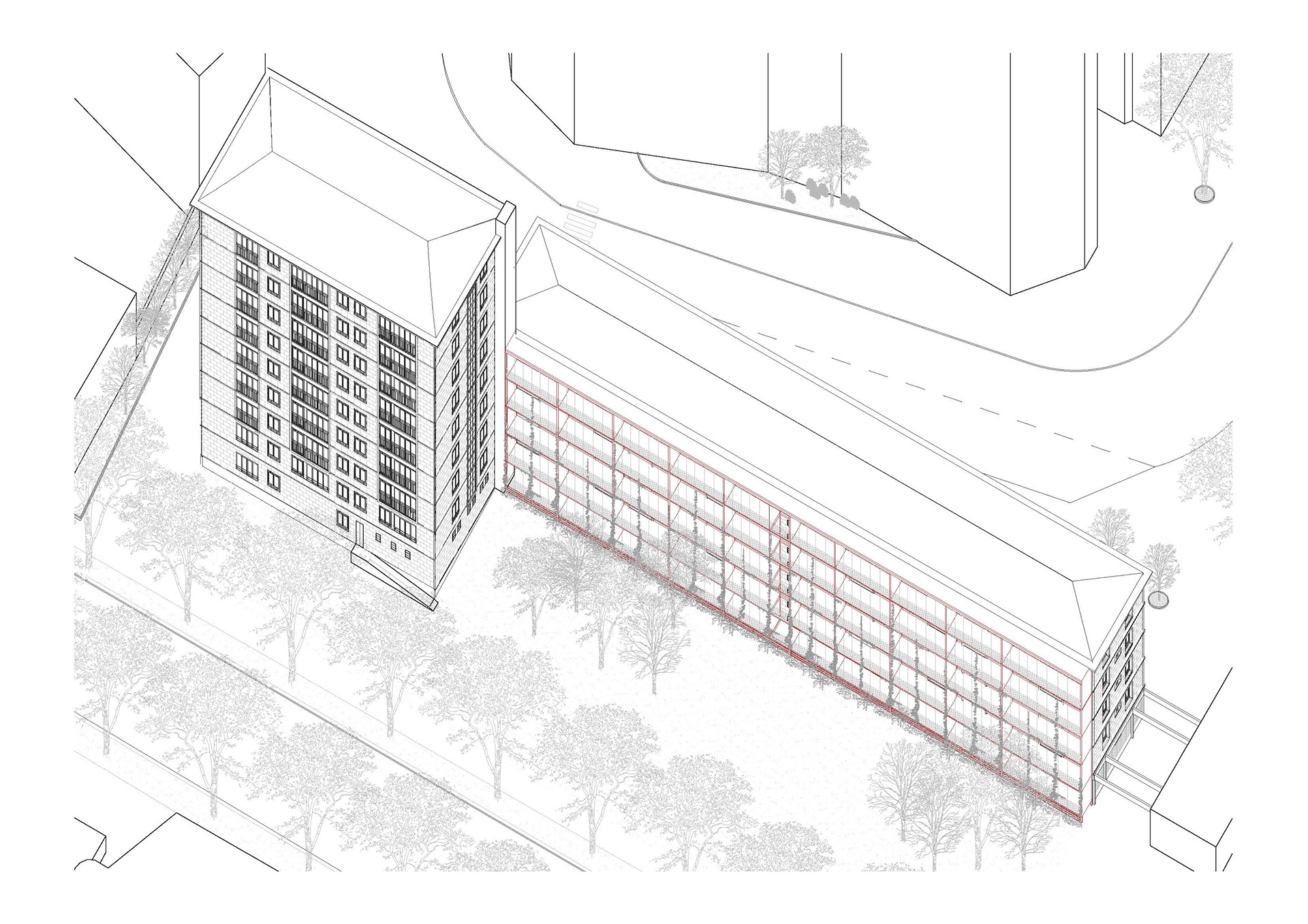 Axonométrie façade square (projet)