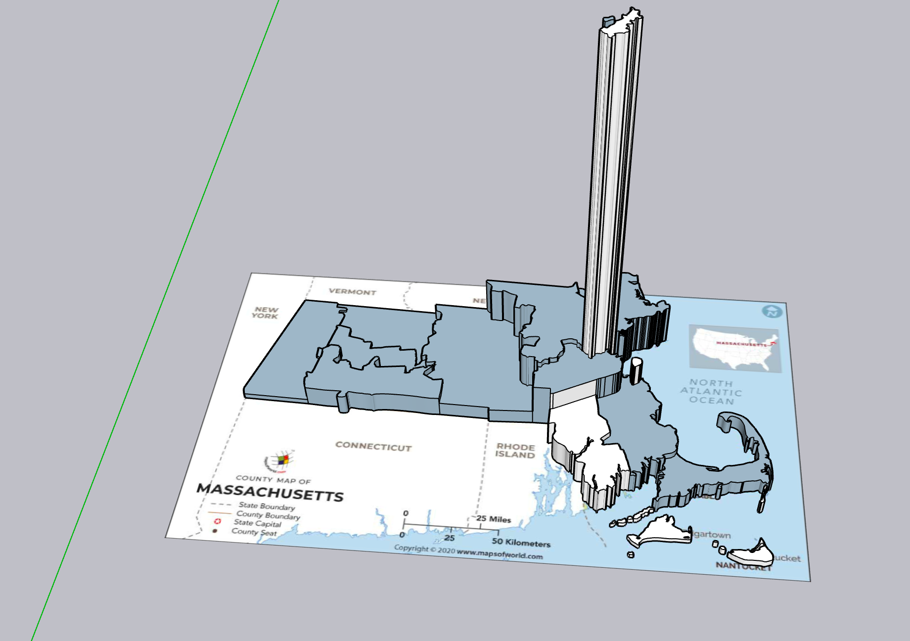 Sketchup model of MA (county volume ∝ county population)