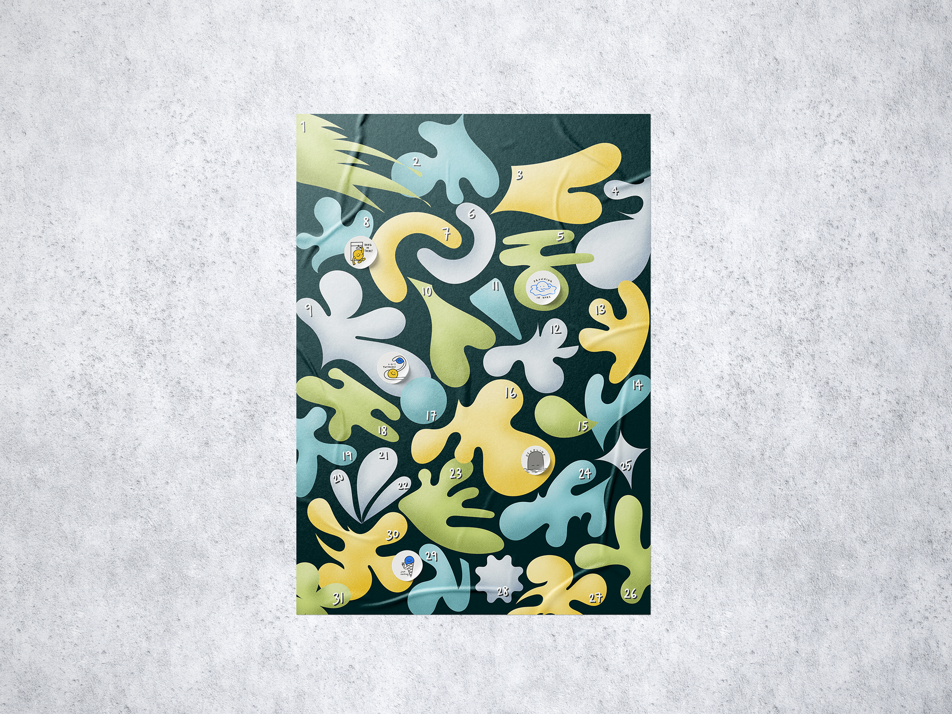 Calendar page with stickers on the wall mockup