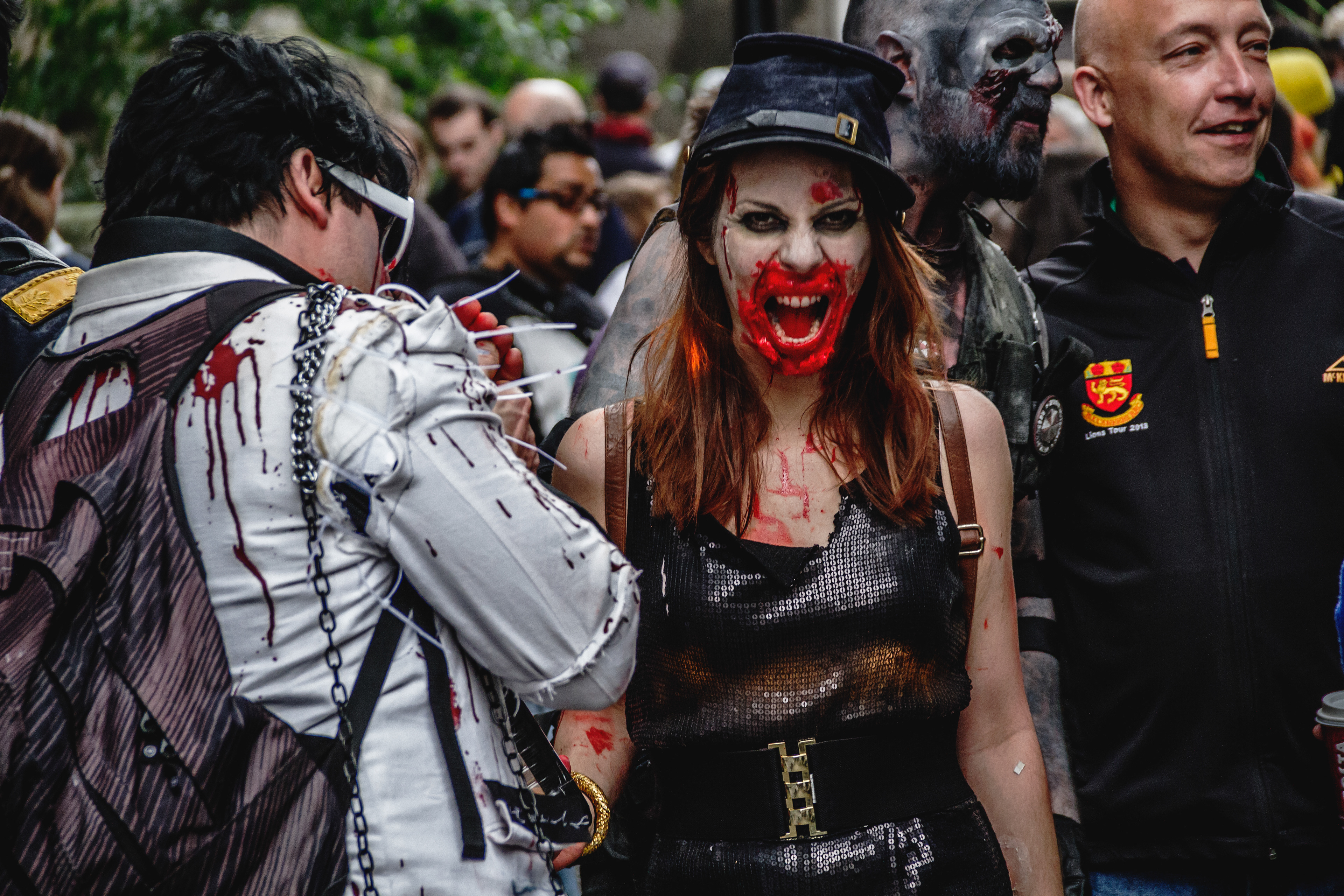 In celebration of Halloween, a large group of revelers have put on ghastly makeup and costume to drink at pubs as early as 3pm.