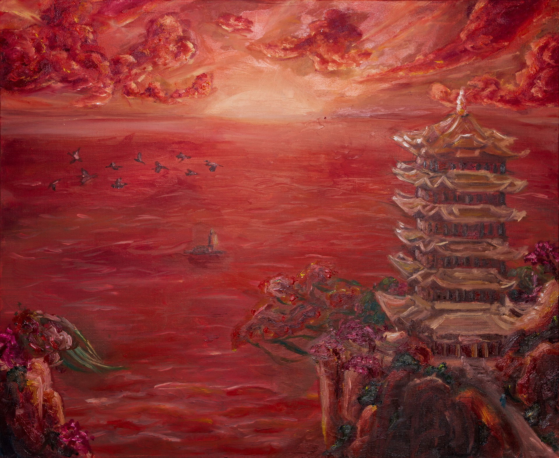 tang poems a farewell to meng haoran on his way to yangzhou painting