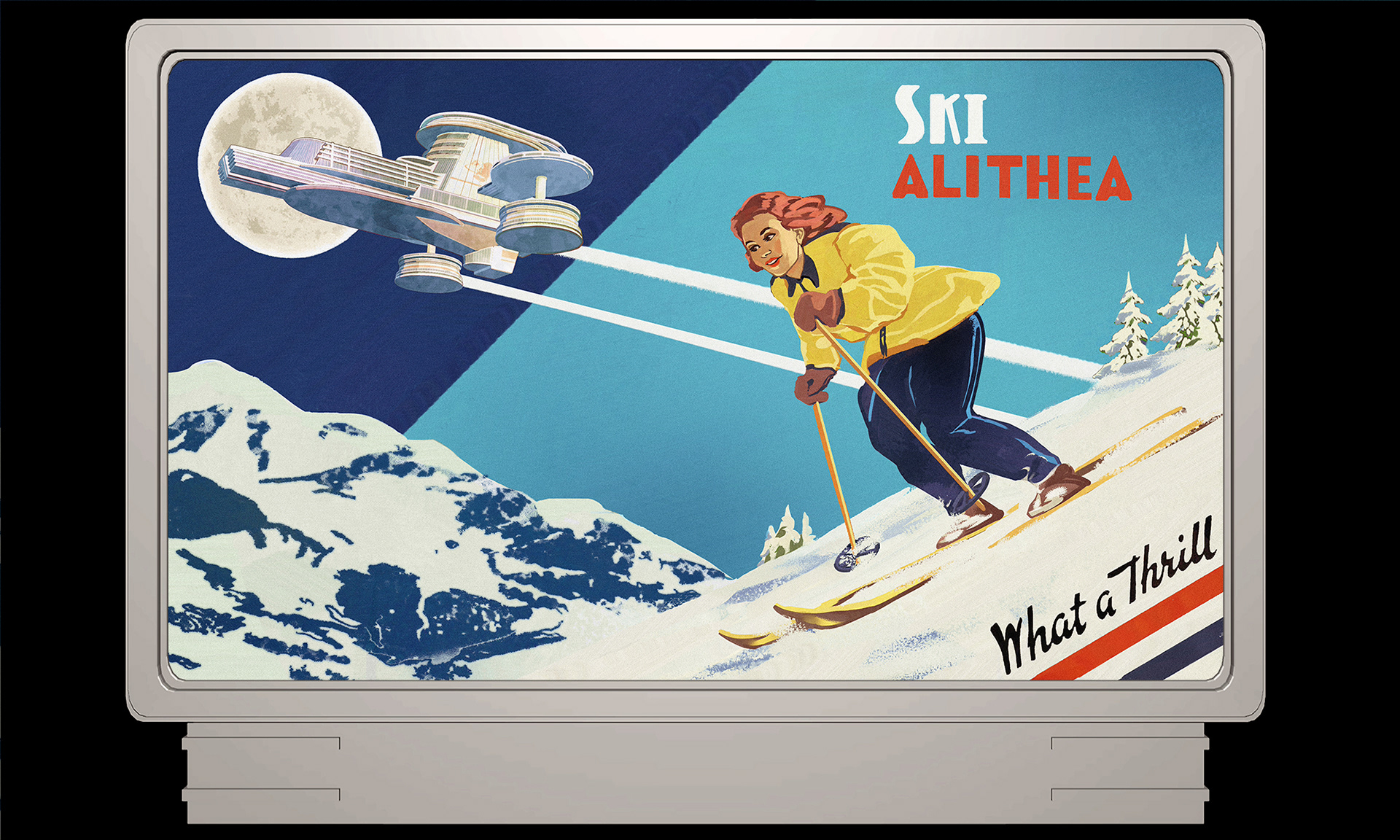 A giant "Retro Sci-fi" Billboard For The Ski Resort