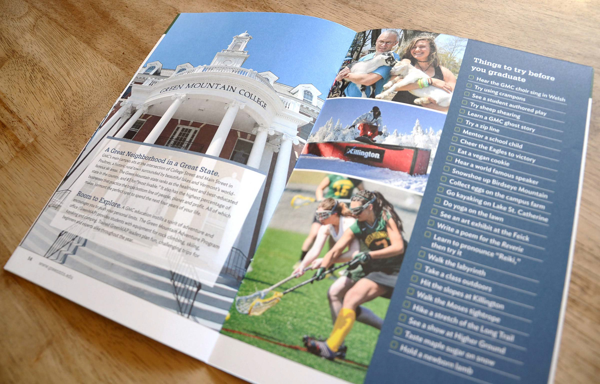 Green Mountain College admissions viewbook designed by Christina Ryan
