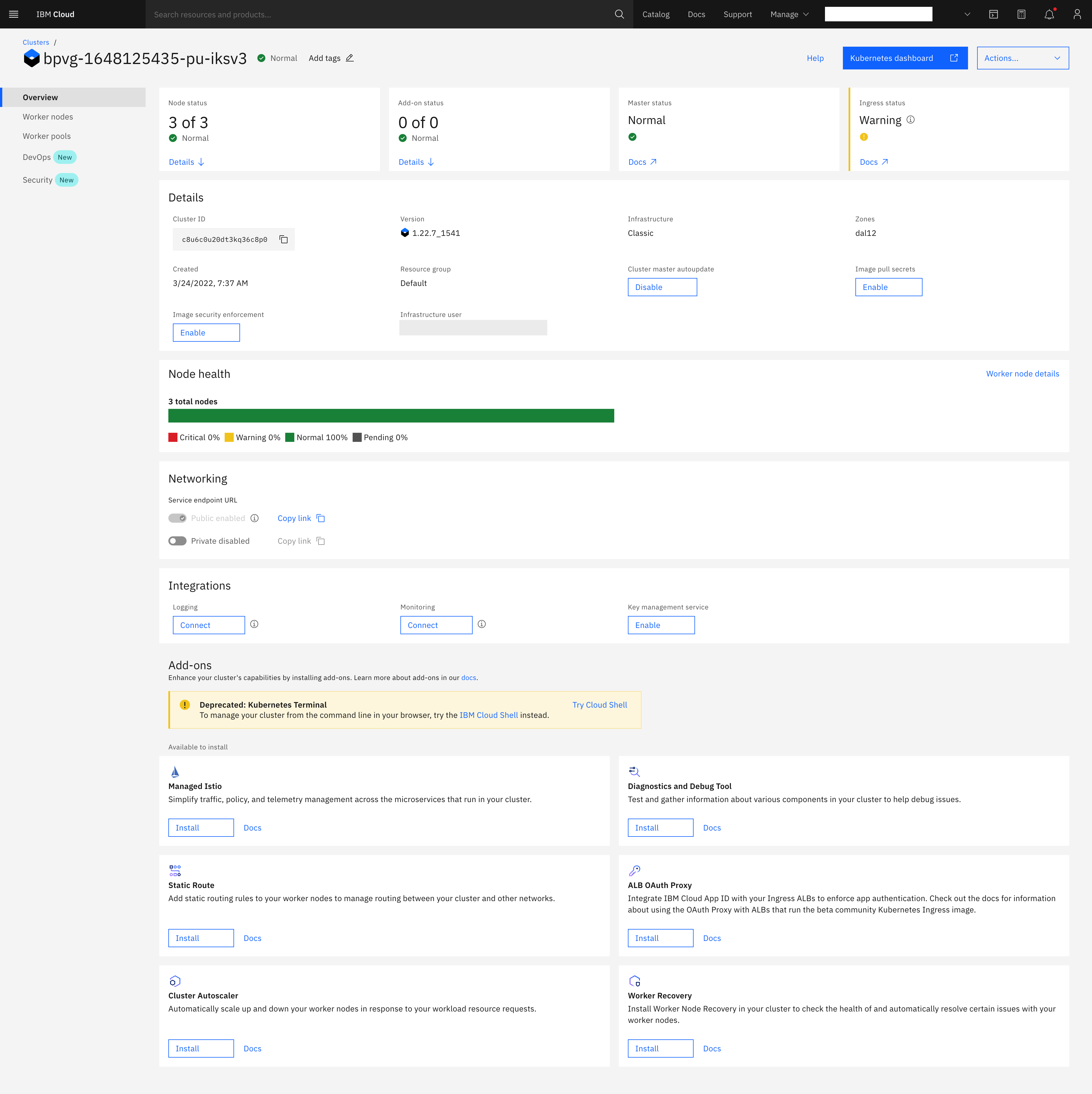 Cluster overview page