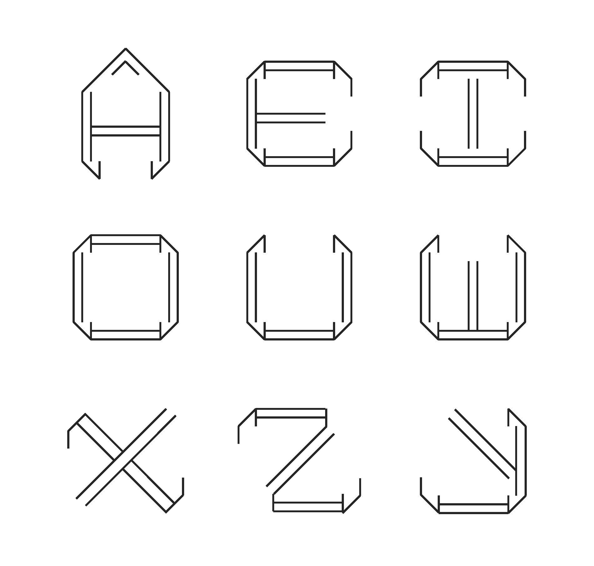 Digitally constructed type system exploring geometric structure and grid logic.