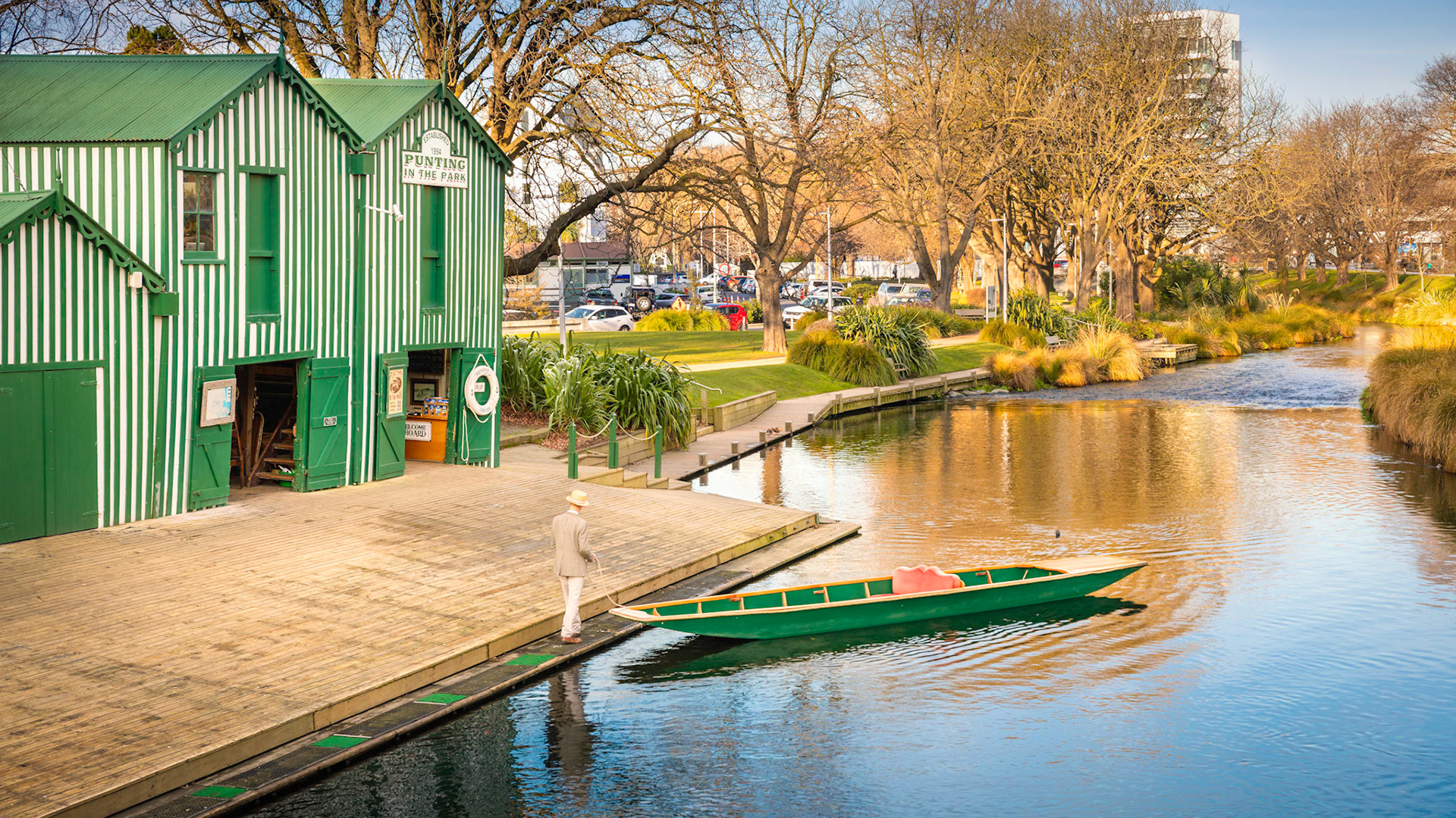 Boat sheds on Avon River, Cristchursh, New Zealand