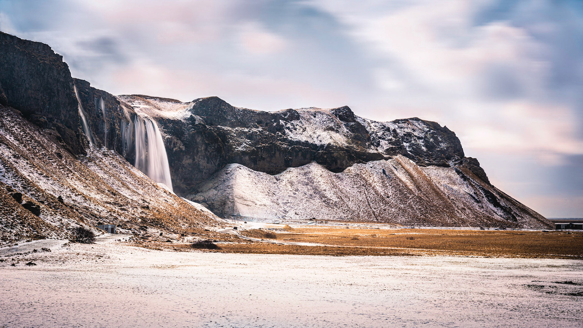 Seljalandsfoss waterfall in winter, Iceland (long exposure)